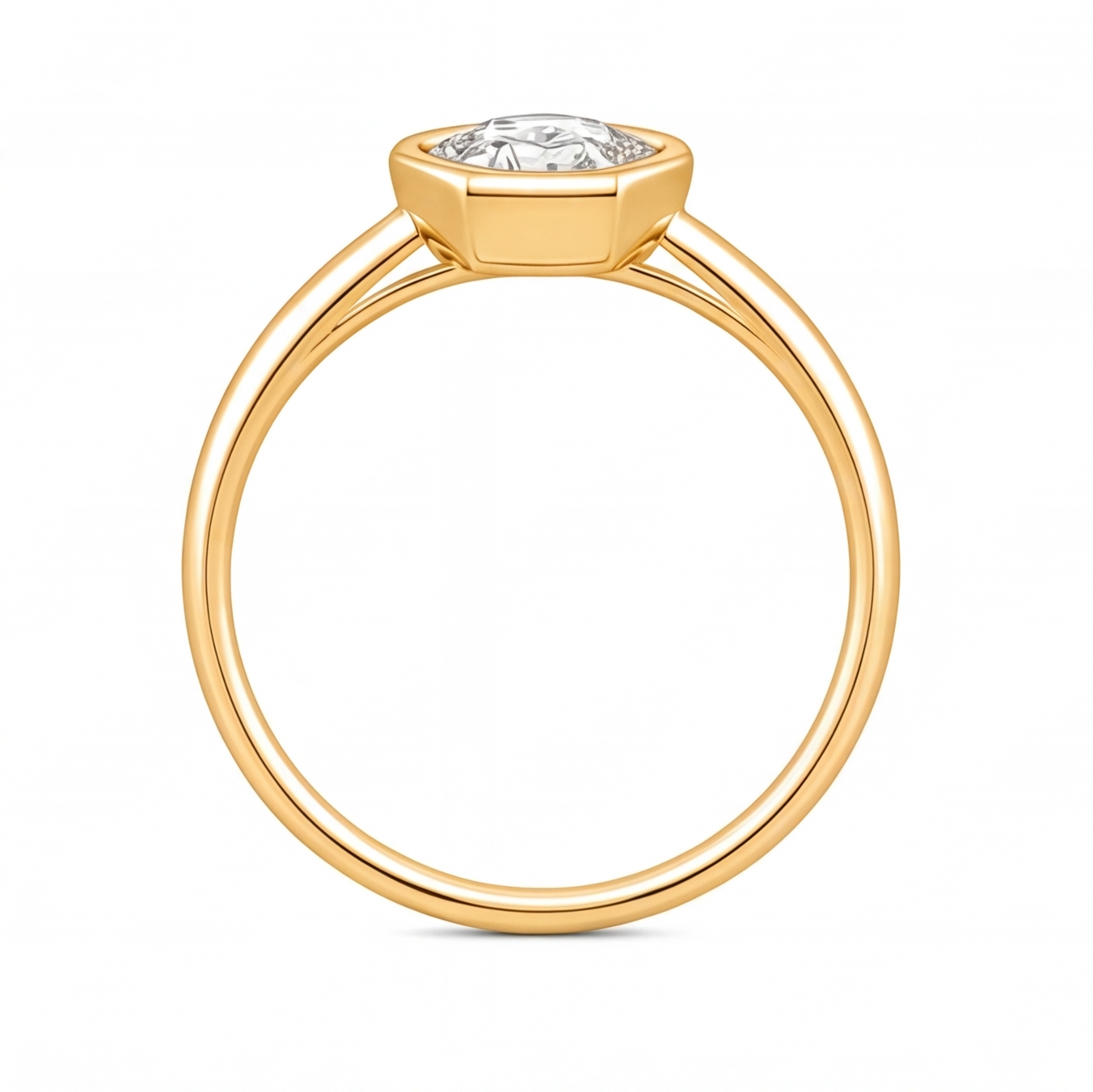Veda engagement ring by Tiani Jewellery shown in rose gold, white gold and yellow gold.