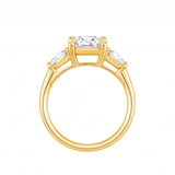 Winifred cushion diamond engagement ring with pear cut side stones by Tiani Jewellery shown in rose gold, white gold and yellow gold.