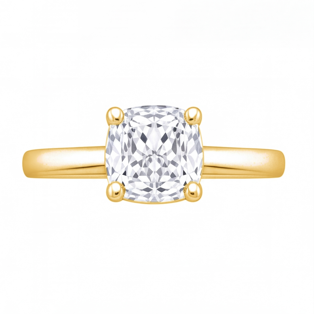 Pia cushion diamond solitaire engagement ring by Tiani Jewellery shown in rose gold, white gold and yellow gold.