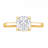 Pia cushion diamond solitaire engagement ring by Tiani Jewellery shown in rose gold, white gold and yellow gold.