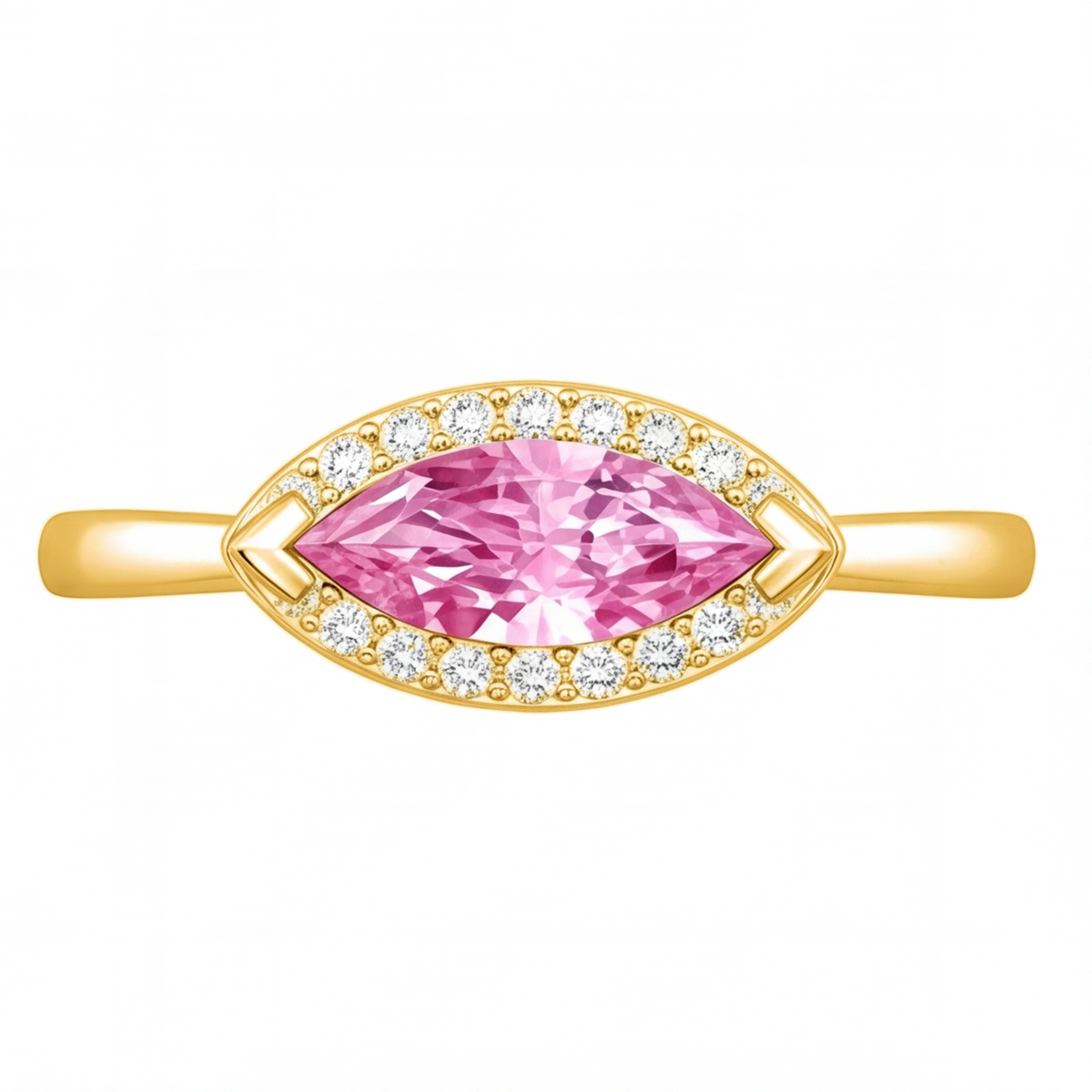 Hestia engagement ring by Tiani Jewellery shown in rose gold, white gold and yellow gold.