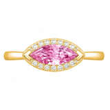 Hestia engagement ring by Tiani Jewellery shown in rose gold, white gold and yellow gold.