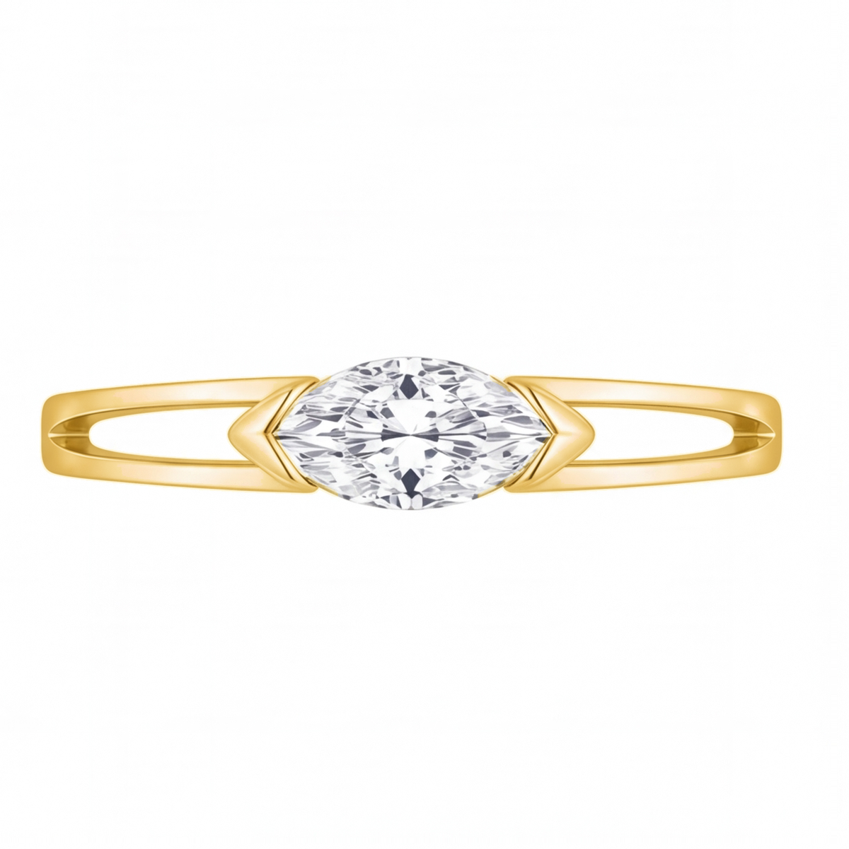 Renata east-west marquise diamond engagement ring by Tiani Jewellery shown in rose gold, white gold and yellow gold.