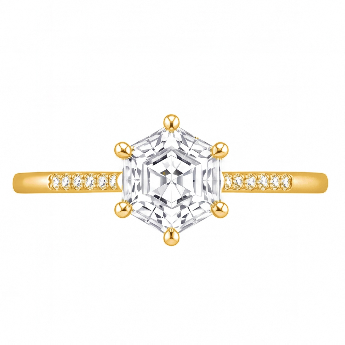 Mireille engagement ring by Tiani Jewellery shown in rose gold, white gold and yellow gold.