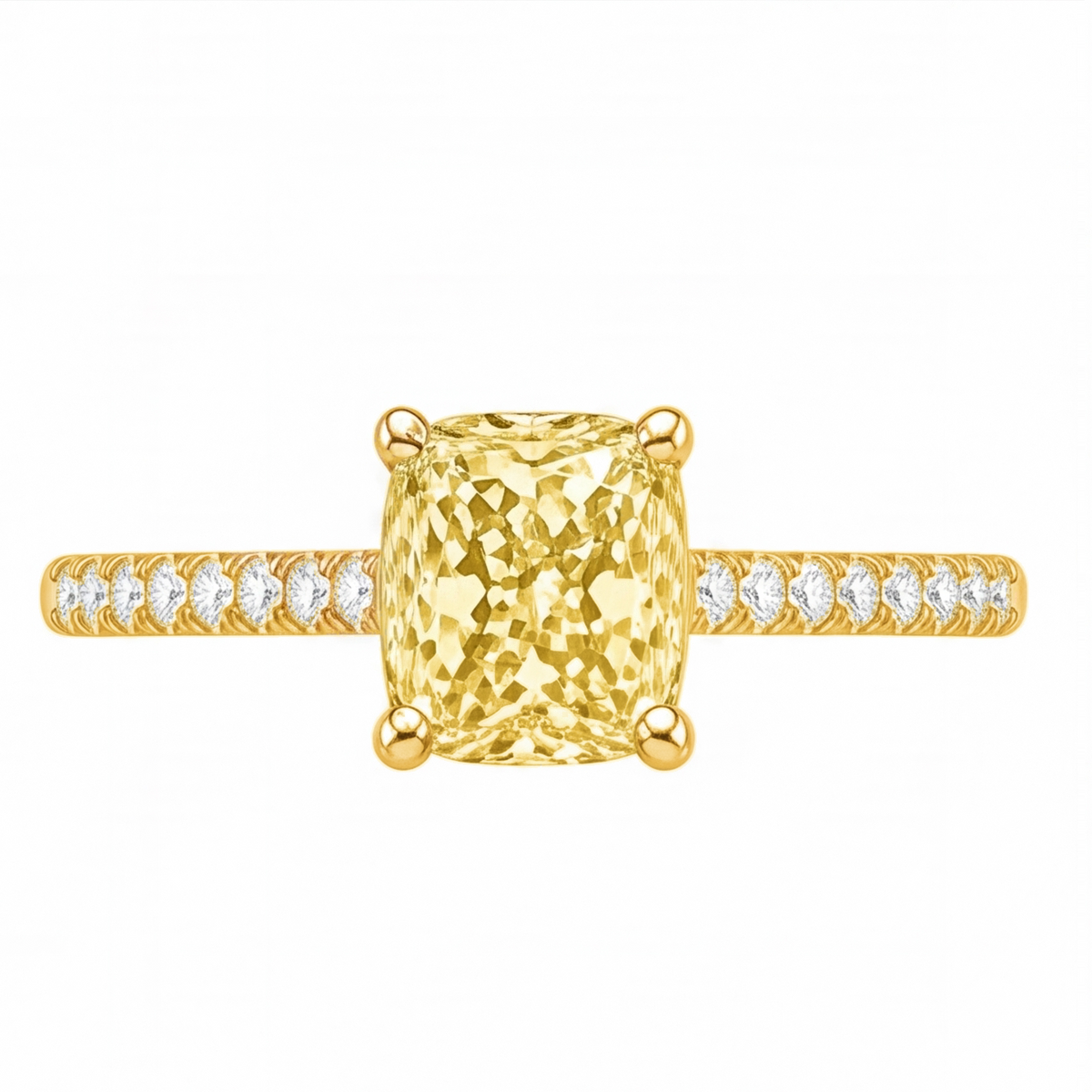 Xenia yellow radiant gemstone pave ring in yellow gold top view