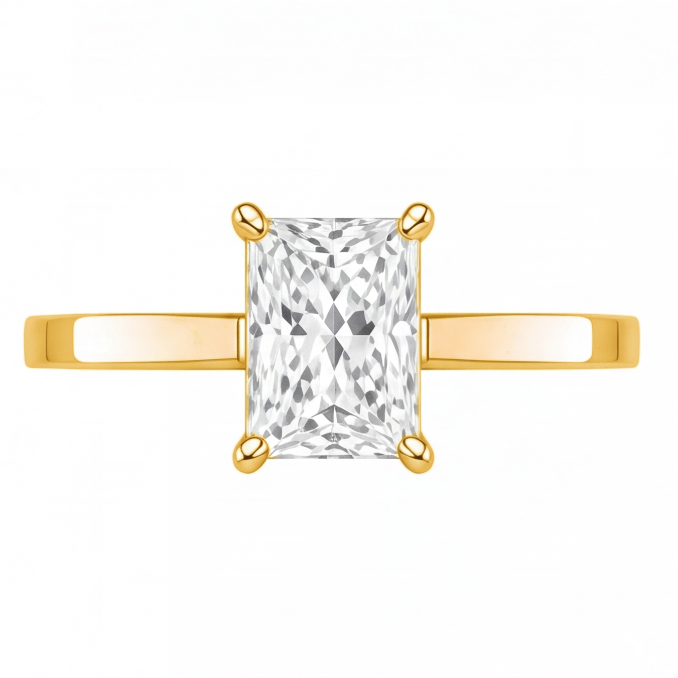 Vesper radiant diamond solitaire engagement ring by Tiani Jewellery shown in rose gold, white gold and yellow gold. 