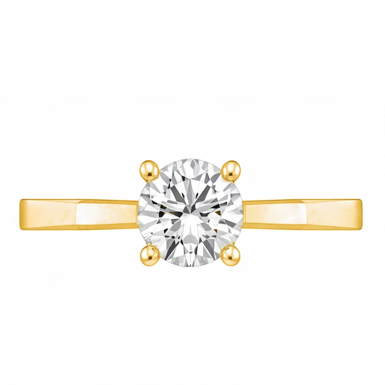Sarai round diamond flat band engagement ring by Tiani Jewellery shown in rose gold, white gold and yellow gold.