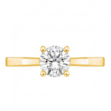 Sarai round diamond flat band engagement ring by Tiani Jewellery shown in rose gold, white gold and yellow gold.
