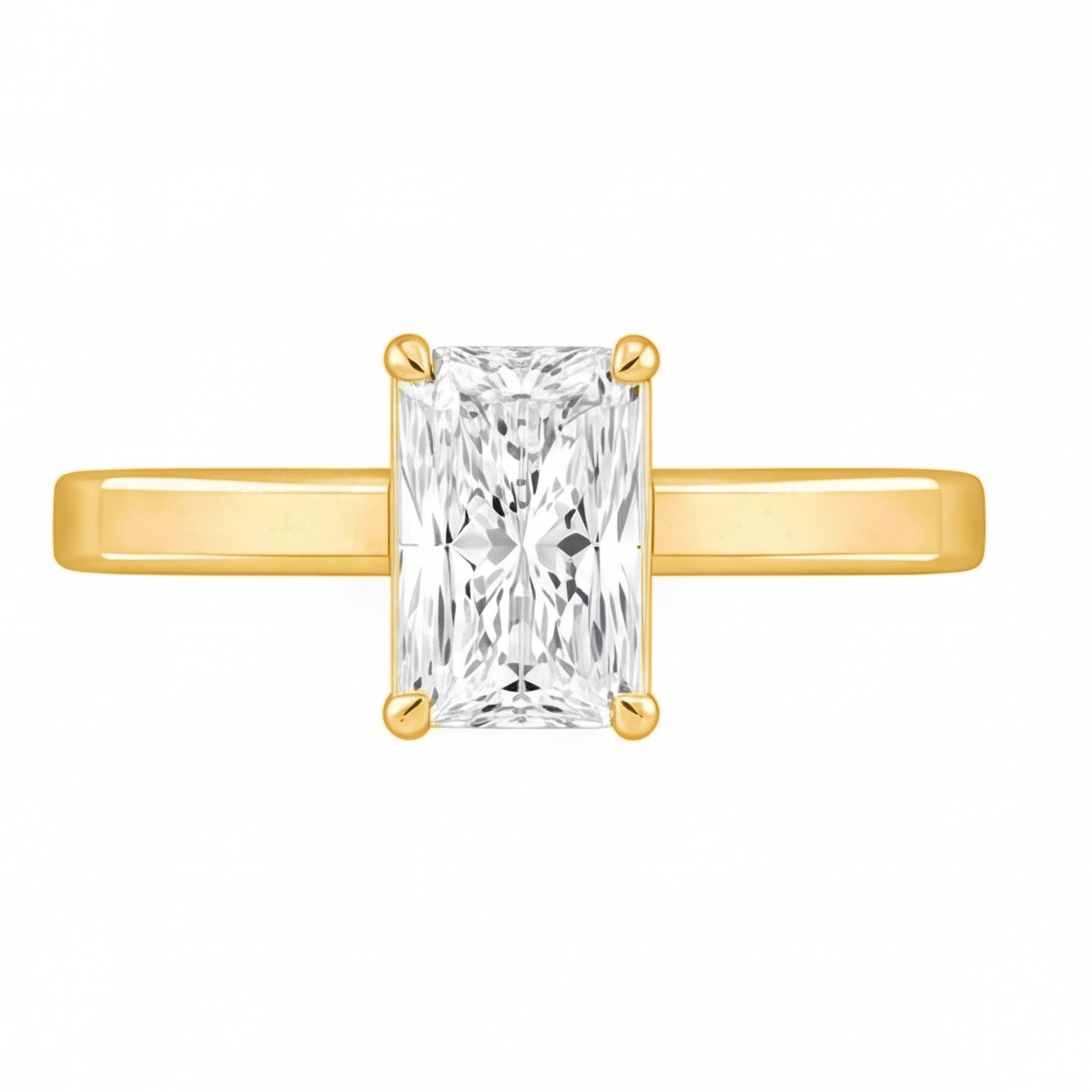 Demelza radiant diamond flat band engagement ring by Tiani Jewellery in rose gold, white gold and yellow gold.