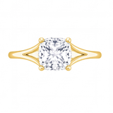 Tilda cushion diamond split shank engagement ring by Tiani Jewellery shown in rose gold, white gold and yellow gold.