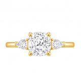Winifred cushion diamond engagement ring with pear cut side stones by Tiani Jewellery shown in rose gold, white gold and yellow gold.