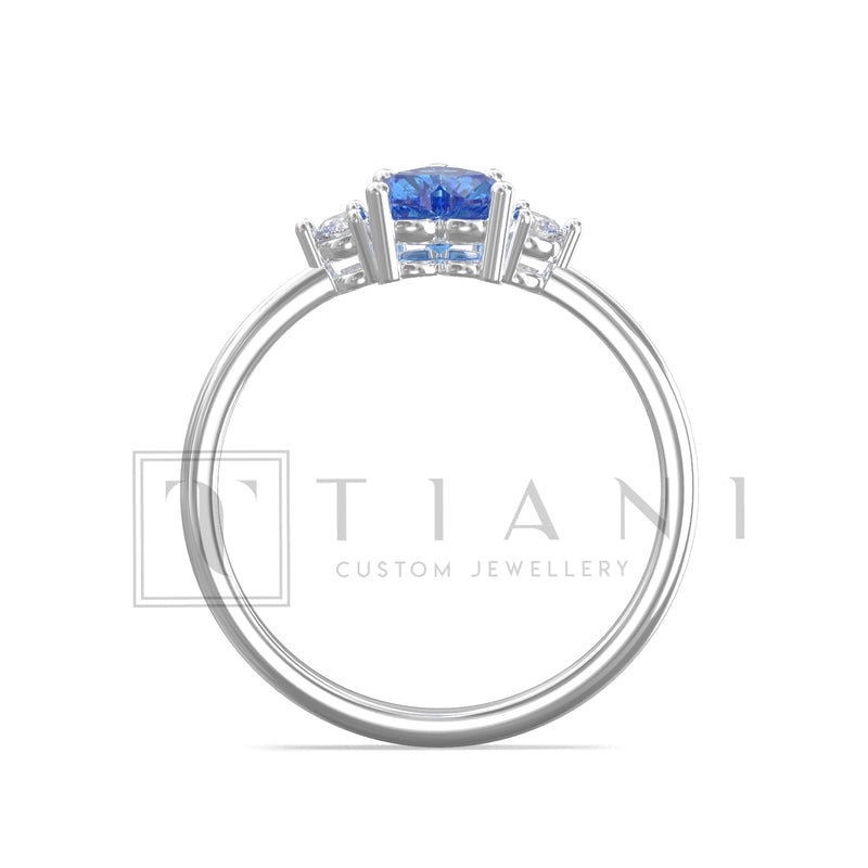 Jordan Blue Sapphire and Diamond three stone ring Tiani Jewellery
