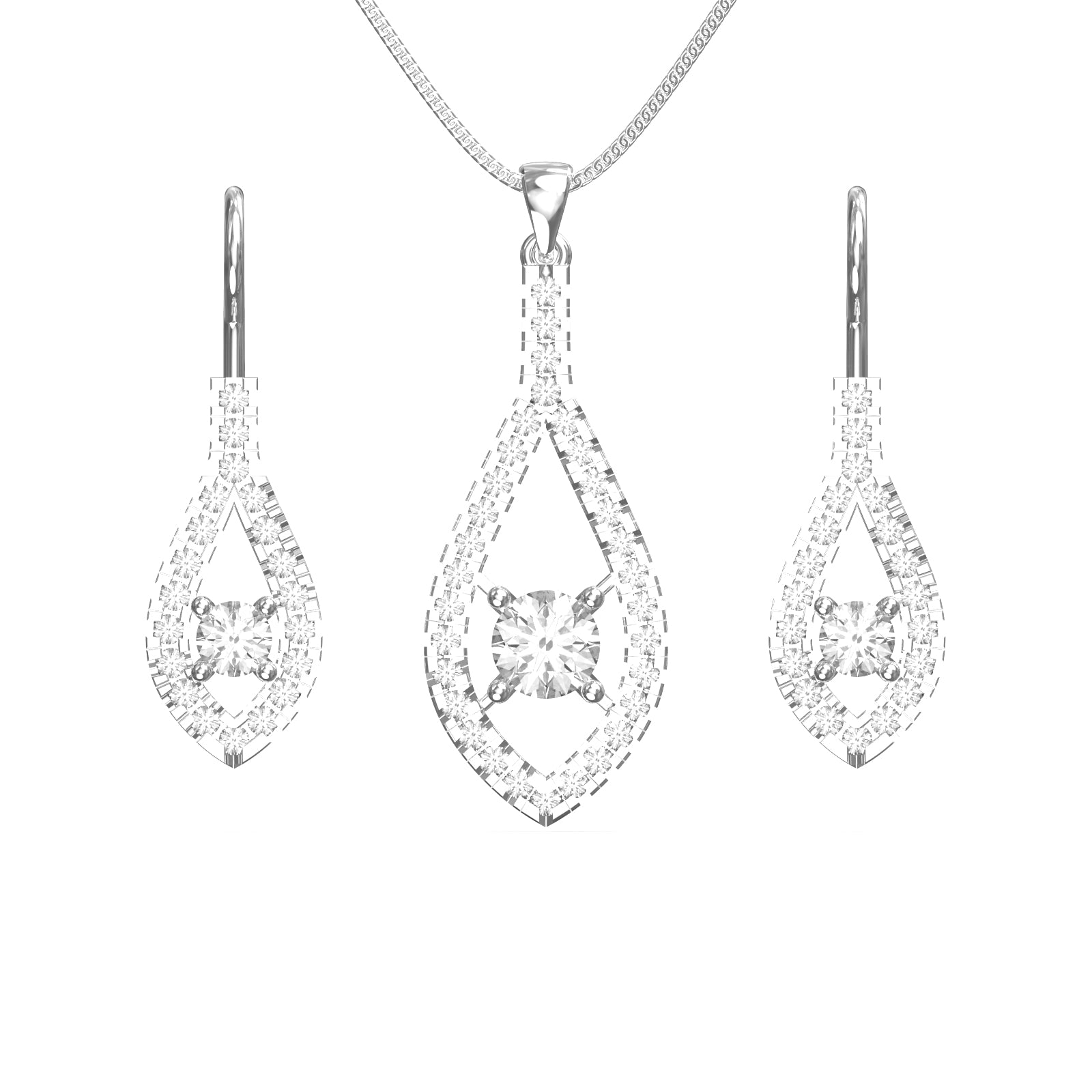 diamond pendant and earrings
