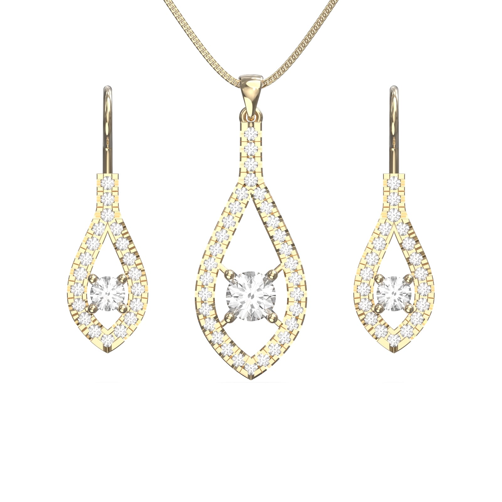 diamond pendant and earrings